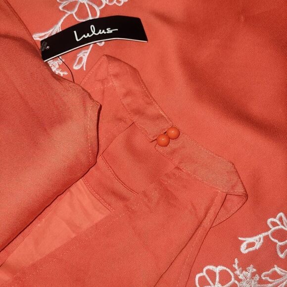 NWT Lulus Fabiola Coral Orange Embroidered Halter Shift Dress S - Picture 11 of 14